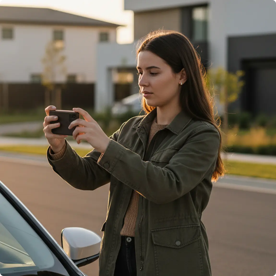 Policy holder photographing vehicle damage